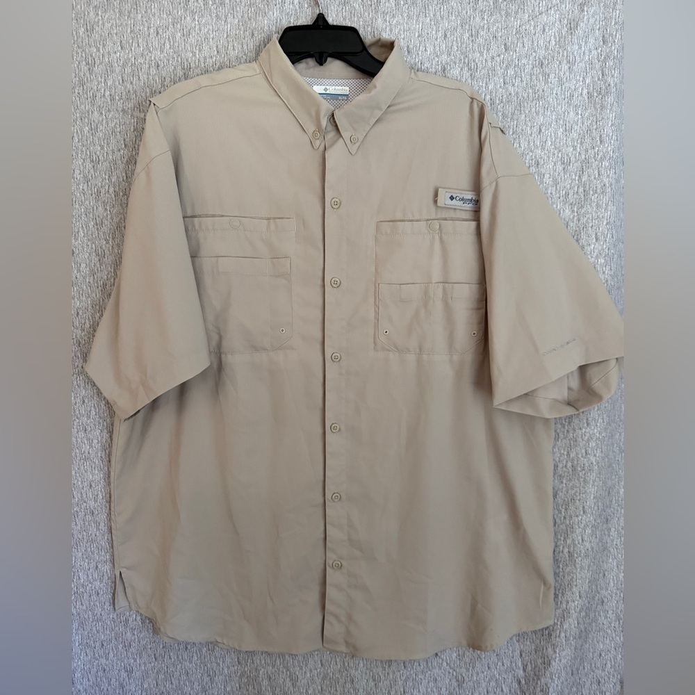 Columbia PFG Shirt Mens XL/TG Cream Beige Short Sleeve Omni-Shade Vented Outdoor